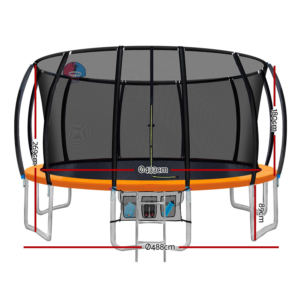 Everfit 16FT Trampoline for Kids w/ Ladder Enclosure Safety Net Rebounder Orange-1
