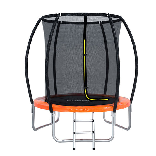 Everfit 6FT Trampoline for Kids w/ Ladder Enclosure Safety Net Rebounder Orange-0