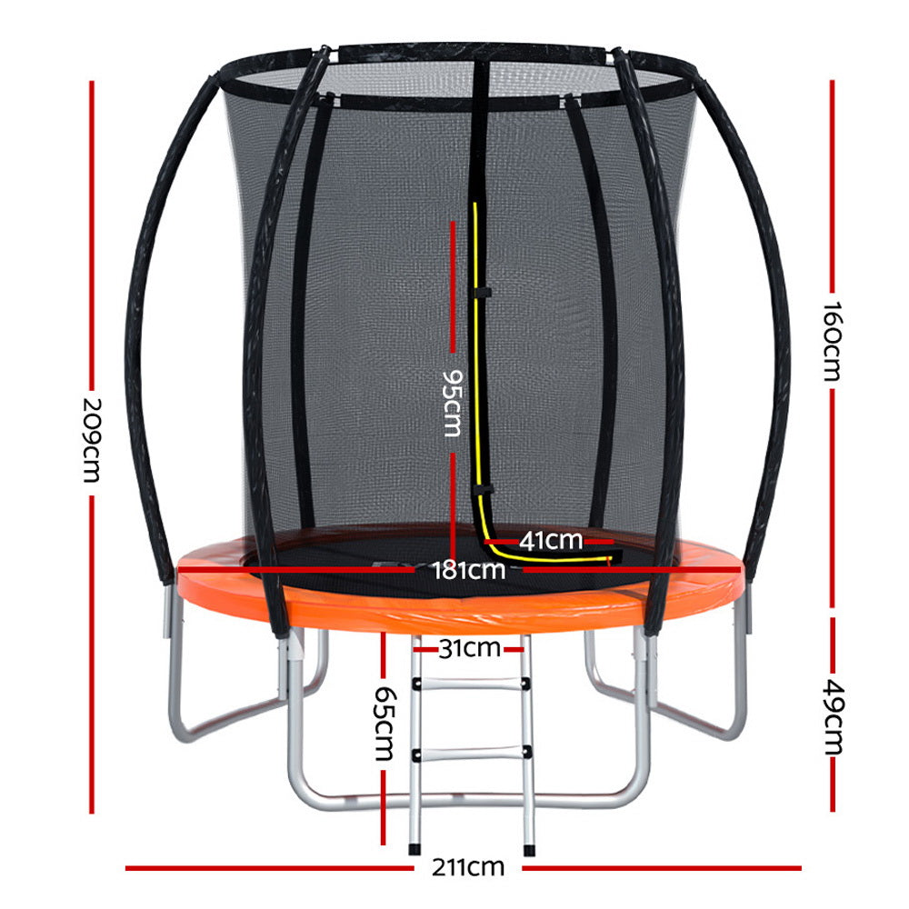Everfit 6FT Trampoline for Kids w/ Ladder Enclosure Safety Net Rebounder Orange-1