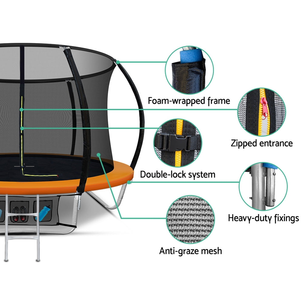 Everfit 8FT Trampoline for Kids w/ Ladder Enclosure Safety Net Rebounder Orange-5