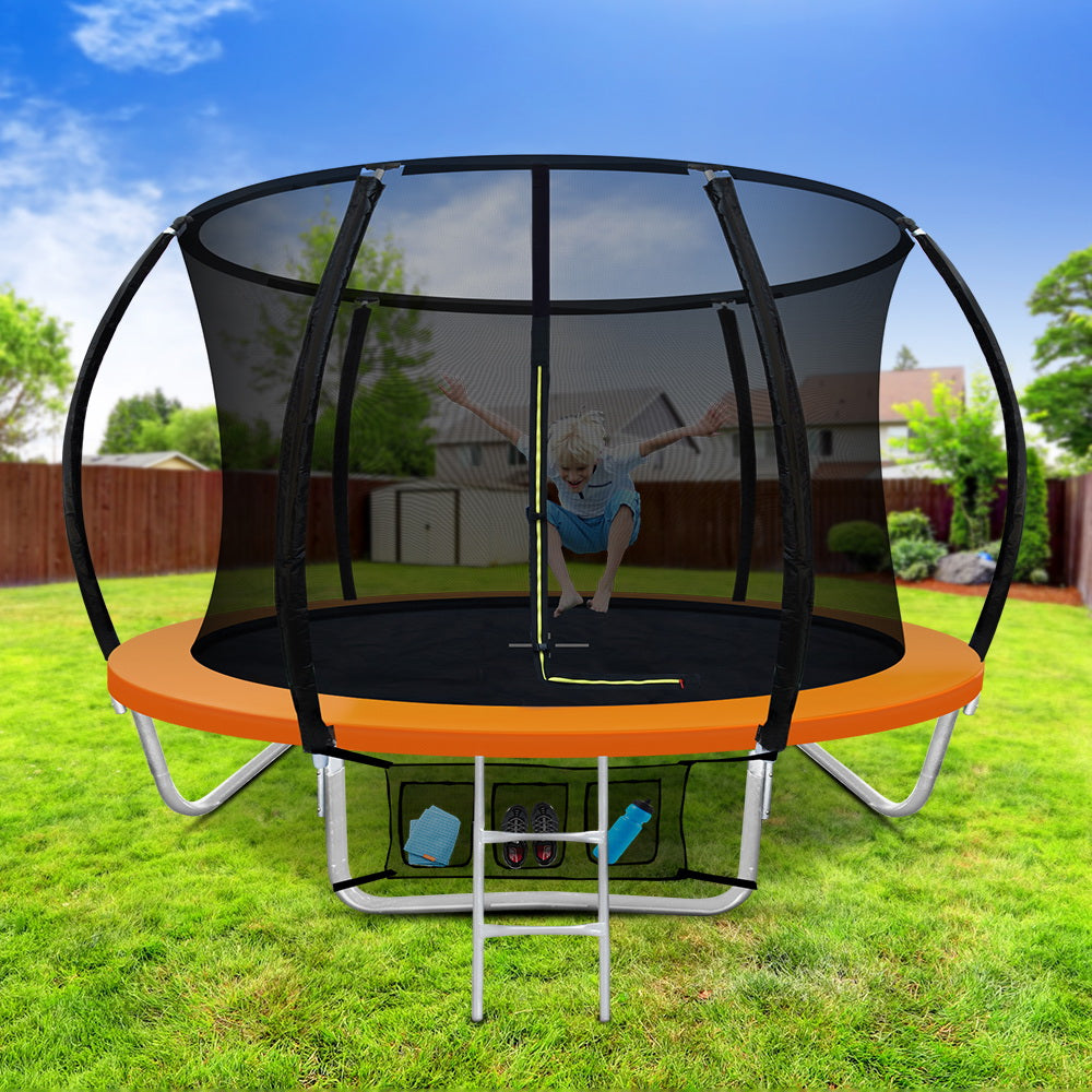 Everfit 8FT Trampoline for Kids w/ Ladder Enclosure Safety Net Rebounder Orange-0