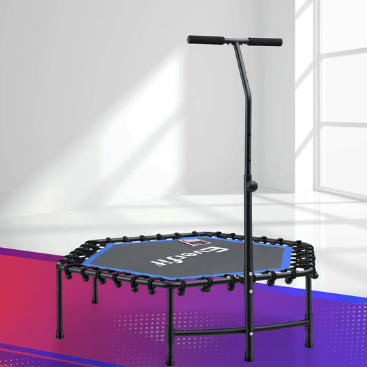 Everfit 48inch Hexagon Fitness Trampoline Rebounder Adjustable Handrail Blue-0