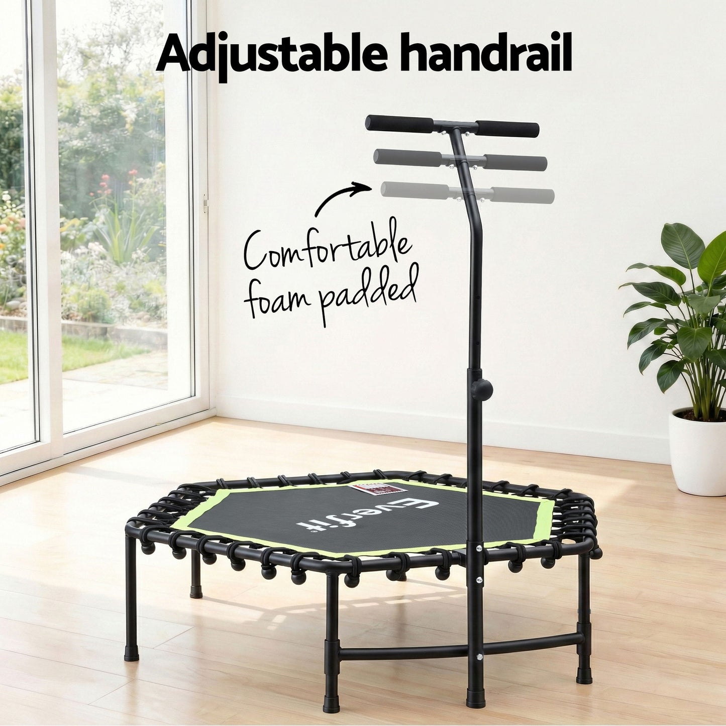 Everfit 48inch Hexagon Fitness Trampoline Rebounder Adjustable Handrail Green-4