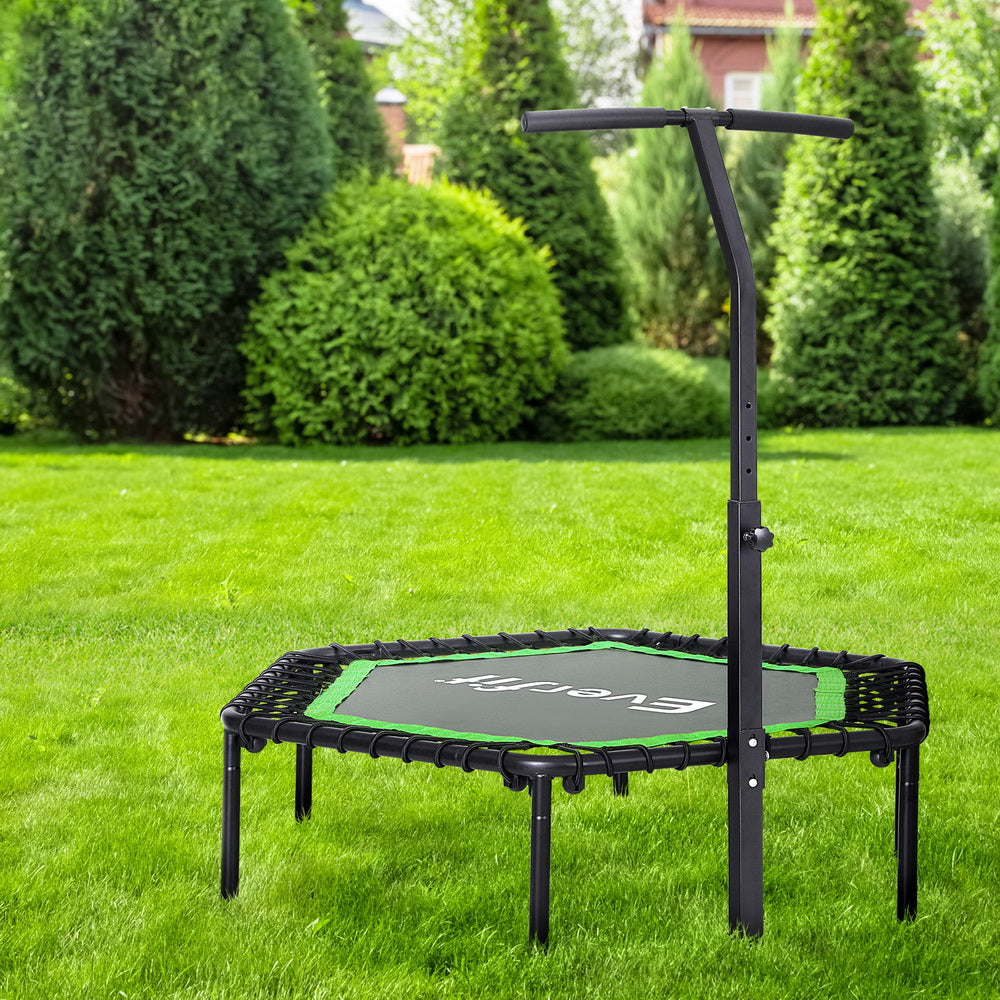 Everfit 48inch Hexagon Fitness Trampoline Rebounder Adjustable Handrail Green-6