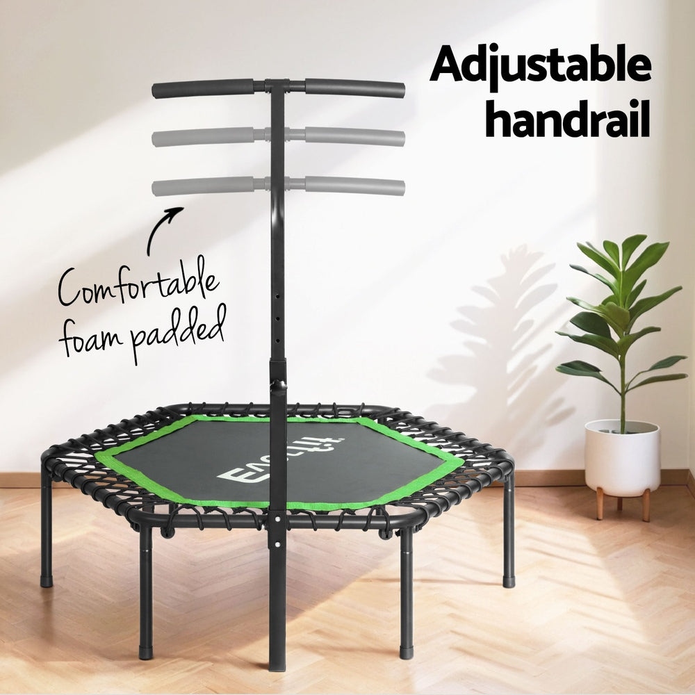 Everfit 48inch Hexagon Fitness Trampoline Rebounder Adjustable Handrail Green-4