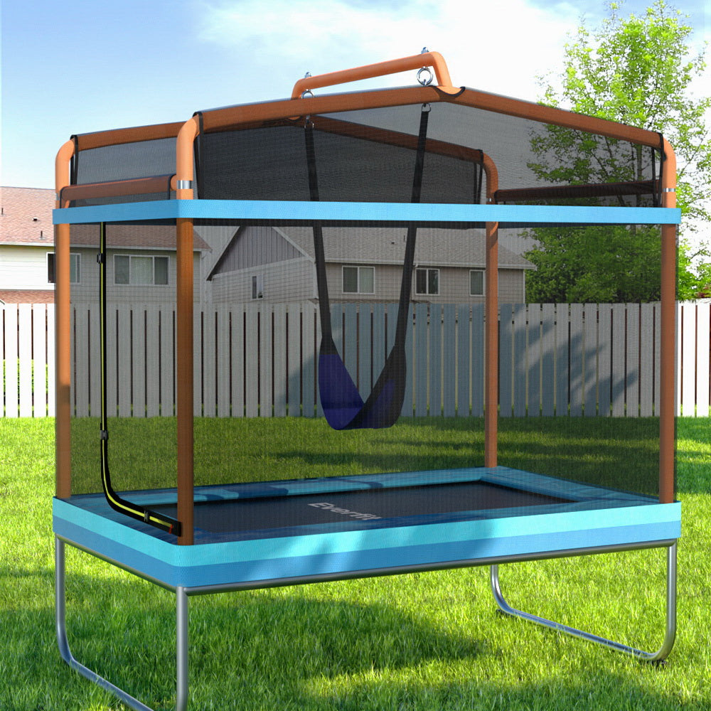 Everfit 6FT Trampoline for Kids w/ Enclosure Safety Net Swing Rectangle Orange-6