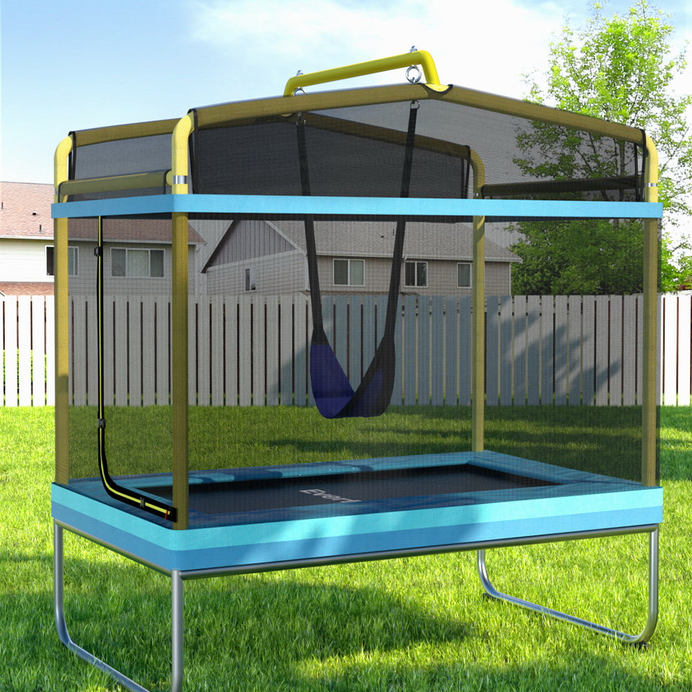 Everfit 6FT Trampoline for Kids w/ Enclosure Safety Net Swing Rectangle Yellow-0