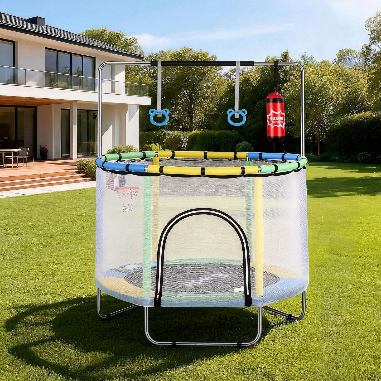 Everfit 55inch Trampoline Kids Rebounder with Basketball Set Sandbag Boxing Game-0