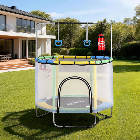 Everfit 55inch Trampoline Kids Rebounder with Basketball Set Sandbag Boxing Game-0