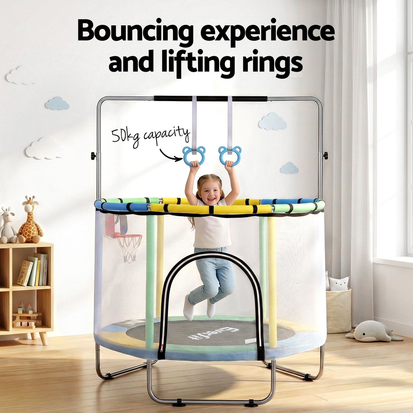 Everfit 55inch Trampoline Kids Rebounder with Basketball Set Sandbag Boxing Game-3