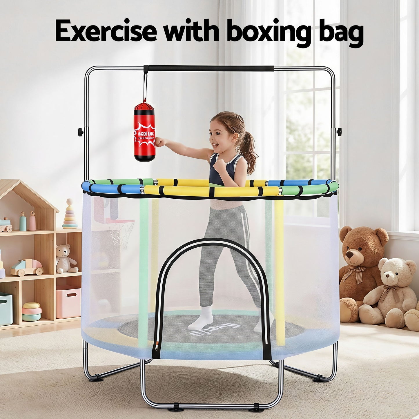 Everfit 55inch Trampoline Kids Rebounder with Basketball Set Sandbag Boxing Game-4