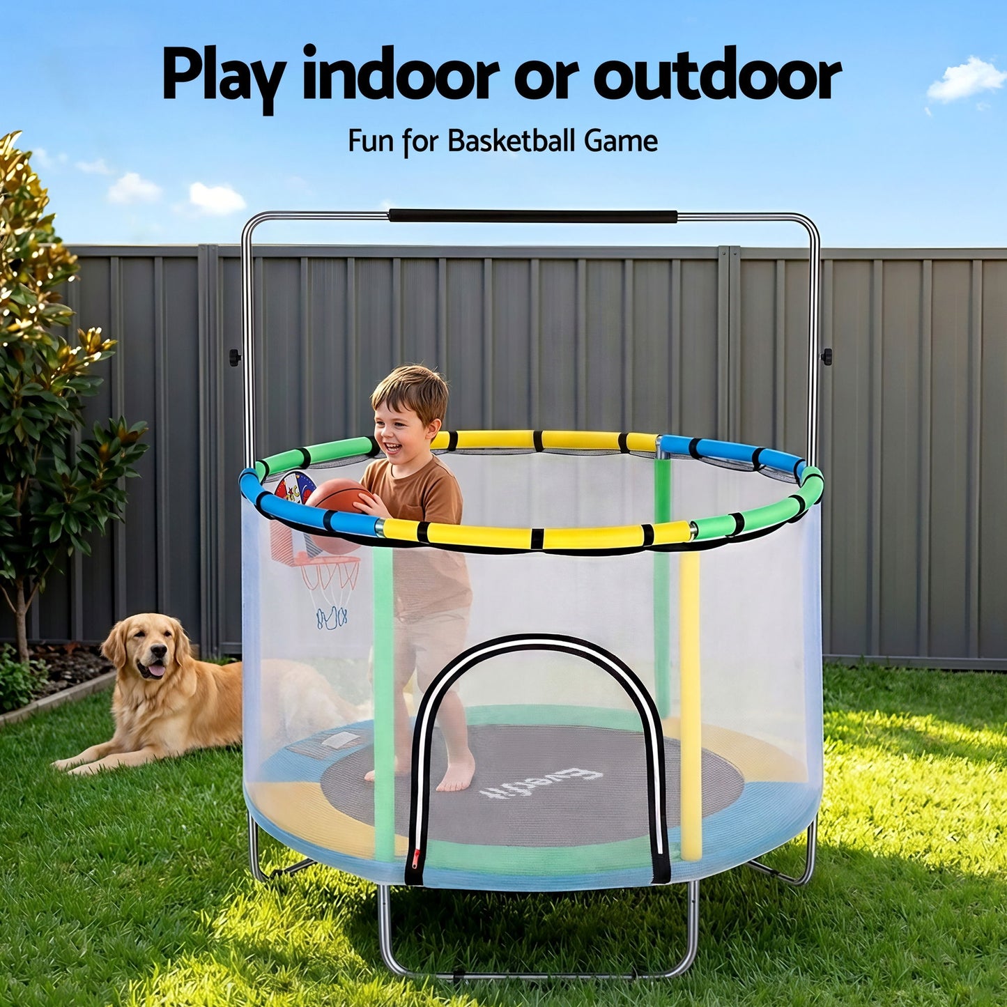 Everfit 55inch Trampoline Kids Rebounder with Basketball Set Sandbag Boxing Game-5