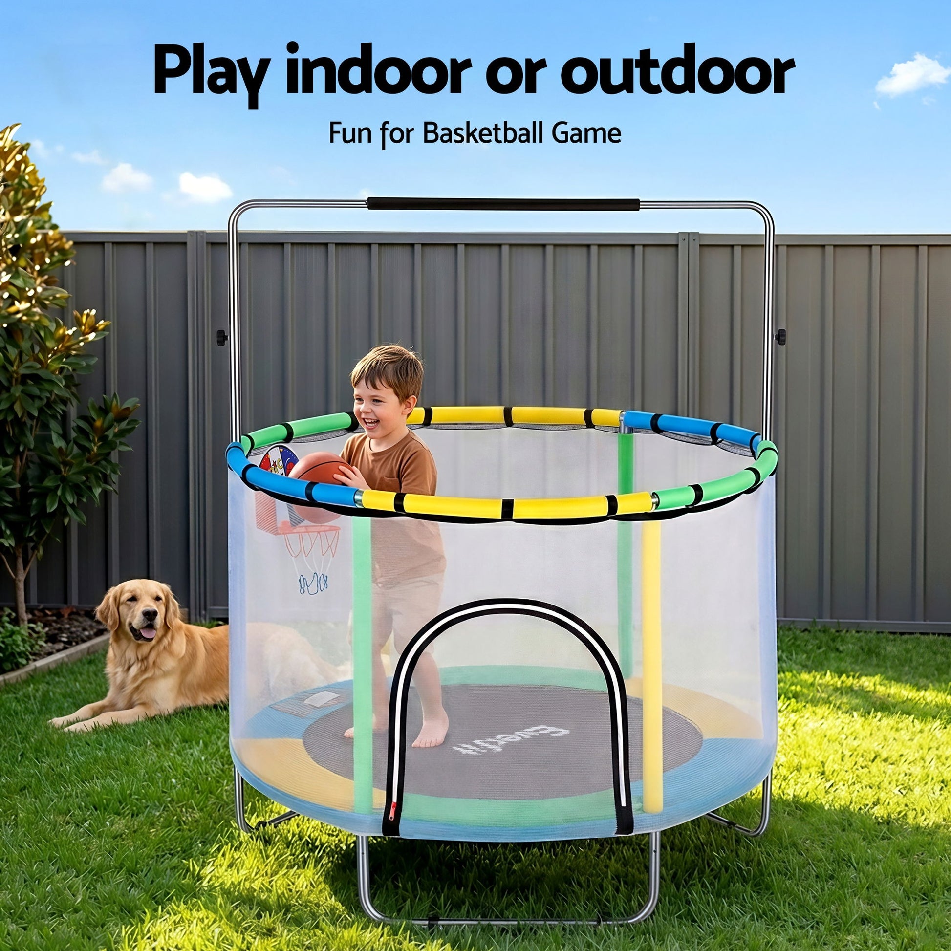 Everfit 55inch Trampoline Kids Rebounder with Basketball Set Sandbag Boxing Game-5