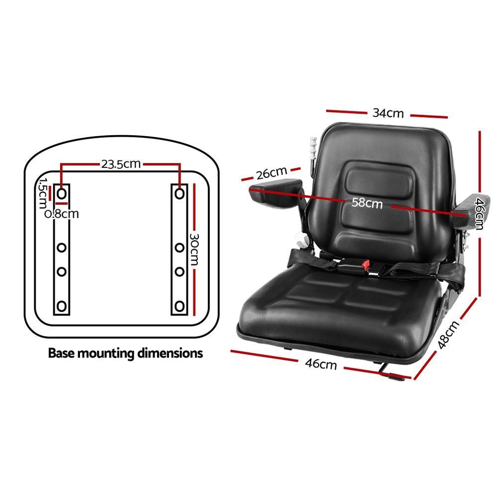 Giantz Tractor Seat Forklift Excavator Universal Suspension Armrest Truck Chair-1