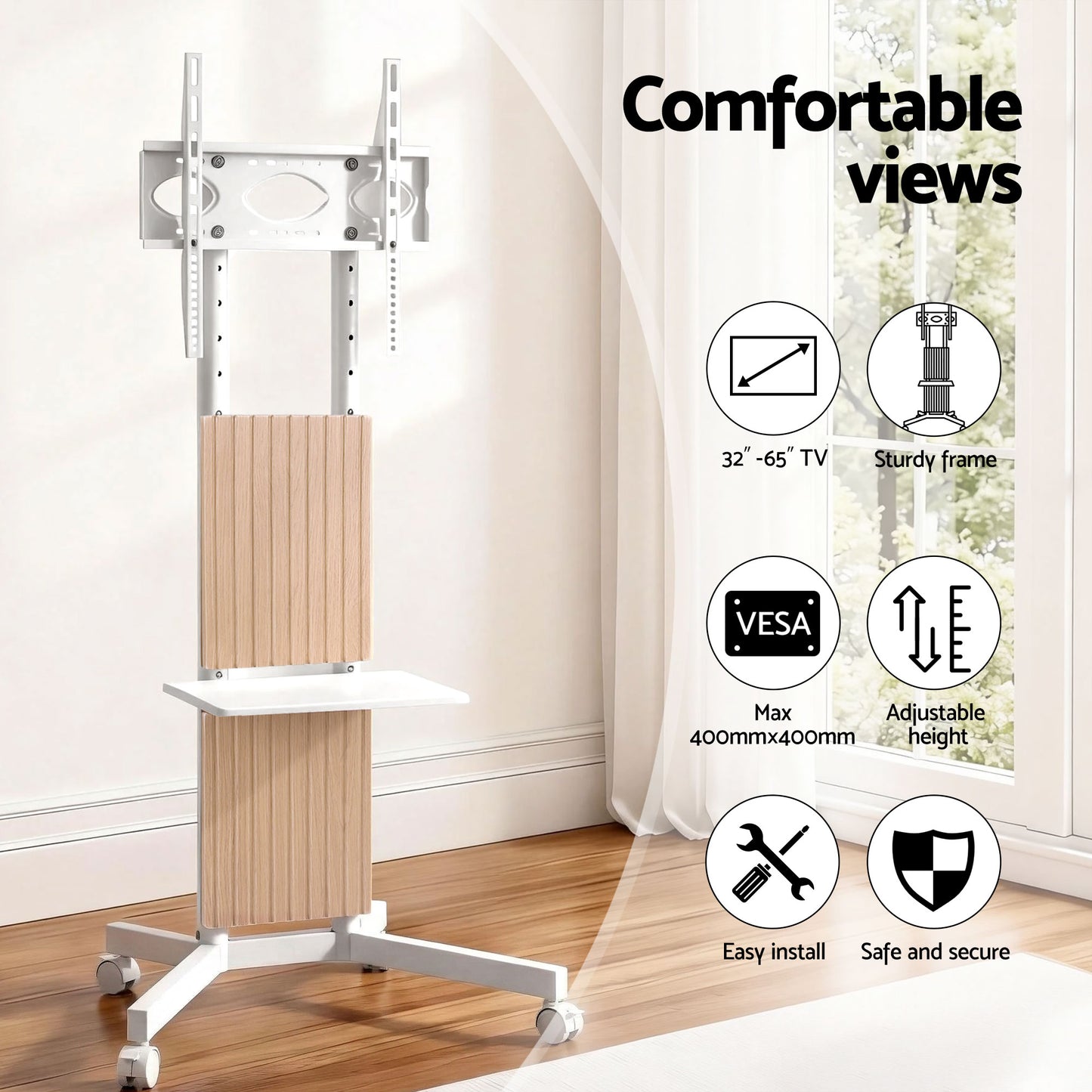 Artiss Mobile TV Floor Stand for 32-65" Mount Bracket Universal Adjustable Height with Wheels