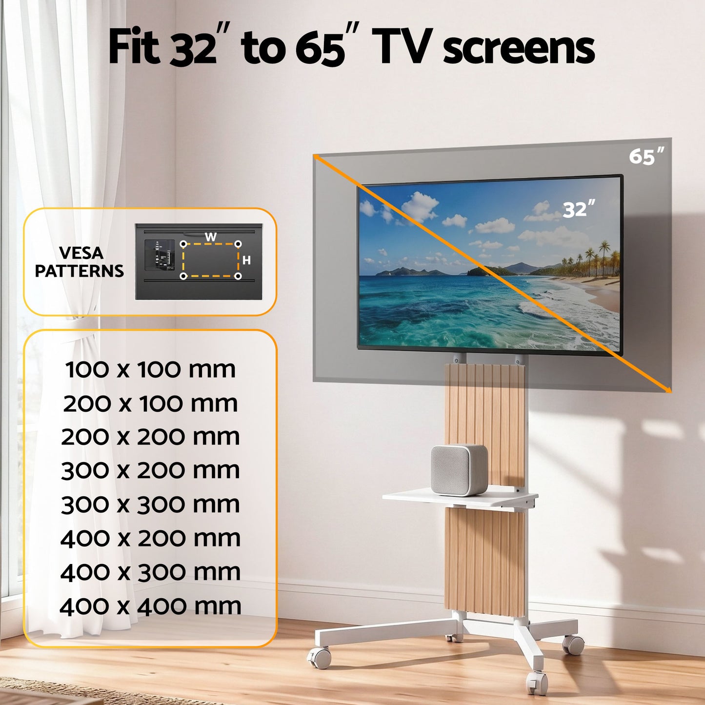 Artiss Mobile TV Floor Stand for 32-65" Mount Bracket Universal Adjustable Height with Wheels