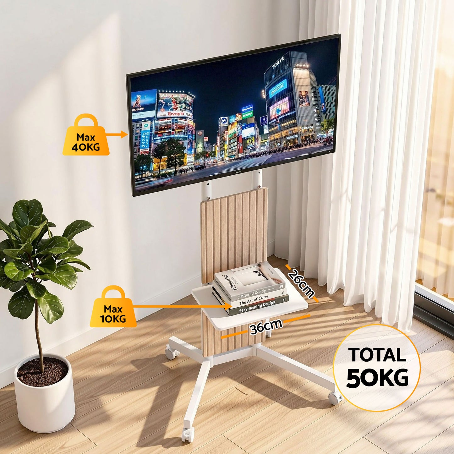 Artiss Mobile TV Floor Stand for 32-65" Mount Bracket Universal Adjustable Height with Wheels