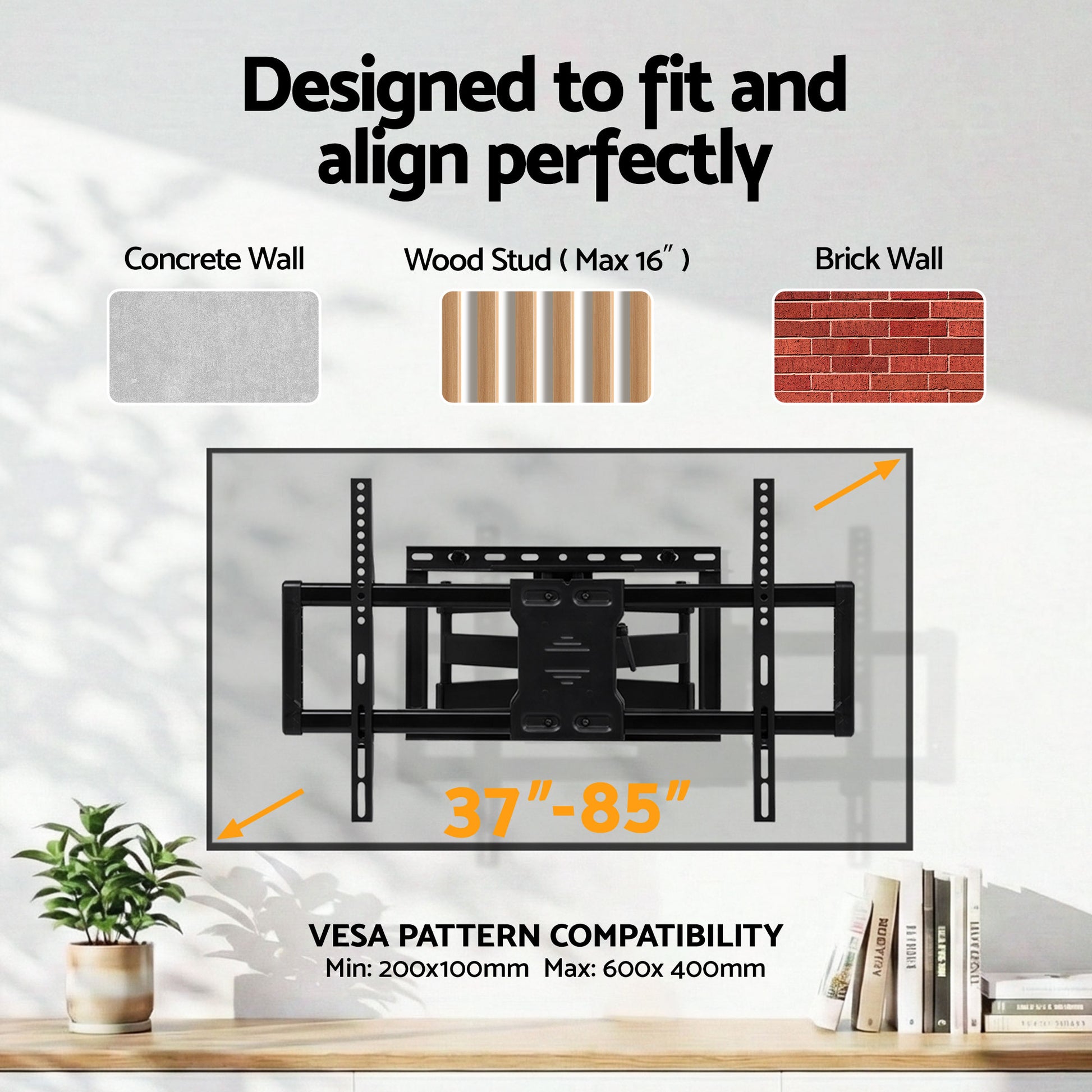 Artiss TV Wall Mount Bracket for 37" - 85" TVs Swivel Tilt Extendable Full Motion-6