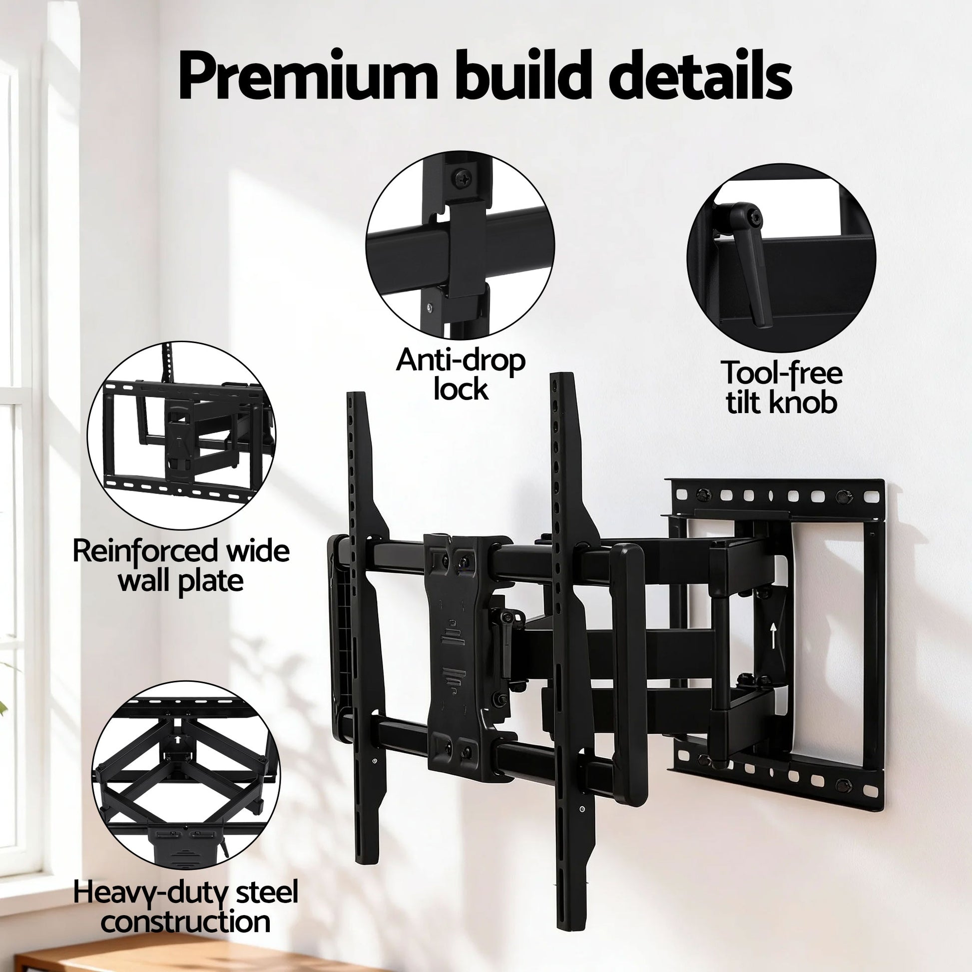Artiss TV Wall Mount Bracket for 37" - 85" TVs Swivel Tilt Extendable Full Motion-7