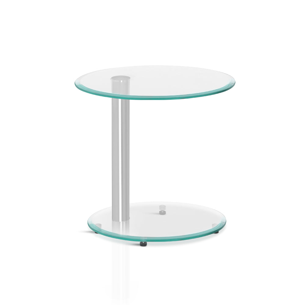 Artiss Coffee Table Round Tempered Glass Side End Beside Tables Cafe 45cm-0