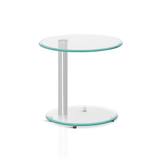 Artiss Coffee Table Round Tempered Glass Side End Beside Tables Cafe 45cm-0