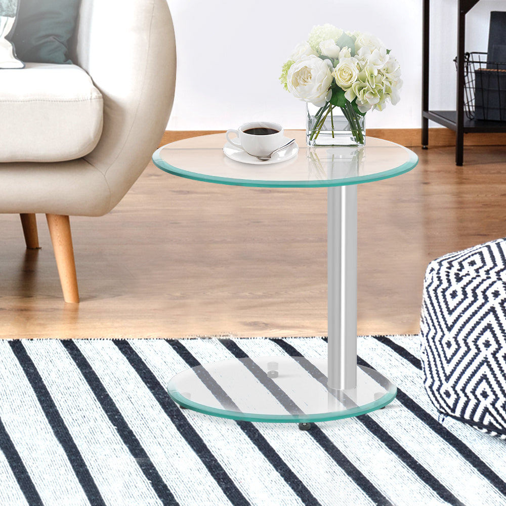 Artiss Coffee Table Round Tempered Glass Side End Beside Tables Cafe 45cm-6