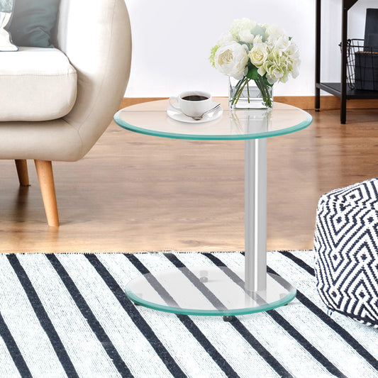 Artiss Coffee Table Oval Tempered Glass Side End Beside Tables Cafe 45cm-0