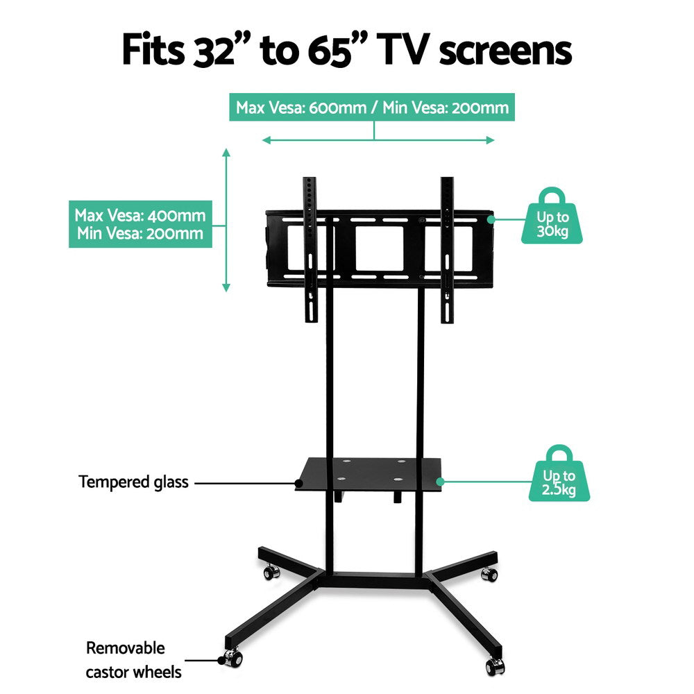 Artiss Mobile TV Stand for 32"-65" TVs Mount Bracket Portable Shelf Trolley Cart-2