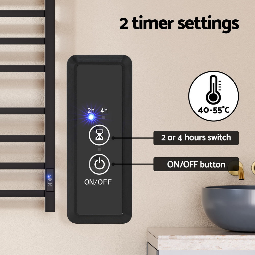 Devanti Heated Towel Rail 8 Square Bars with Timer Electric Heater Warmer Rack-3