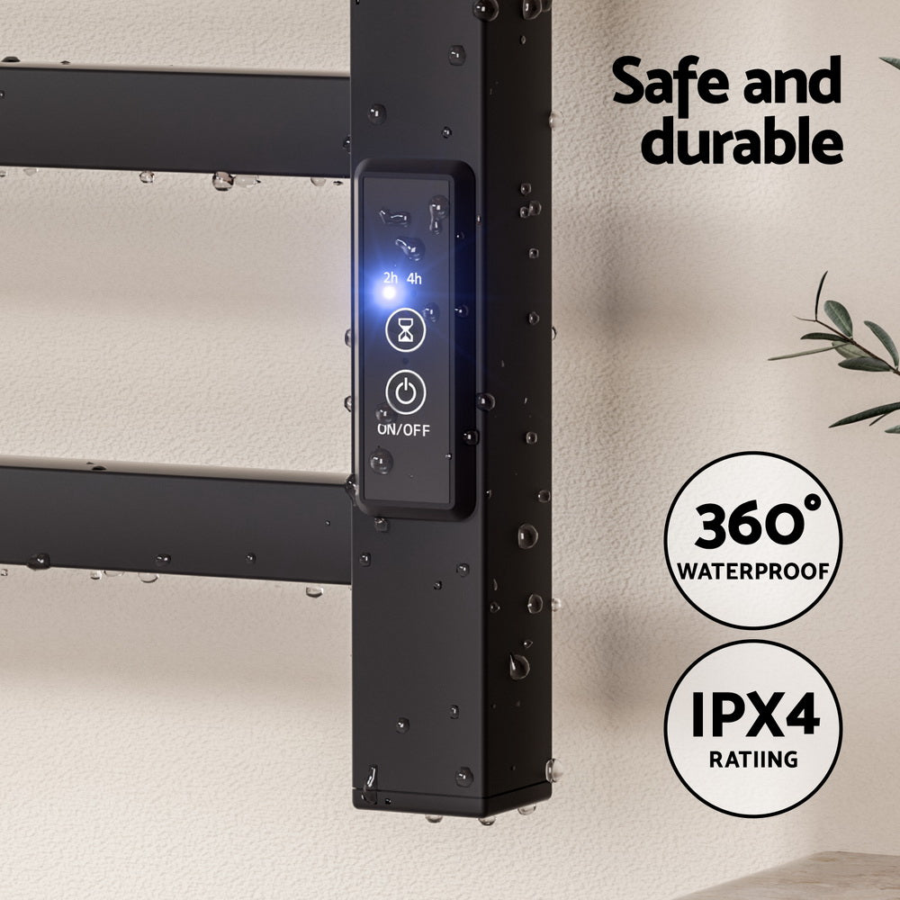 Devanti Heated Towel Rail 8 Square Bars with Timer Electric Heater Warmer Rack-4