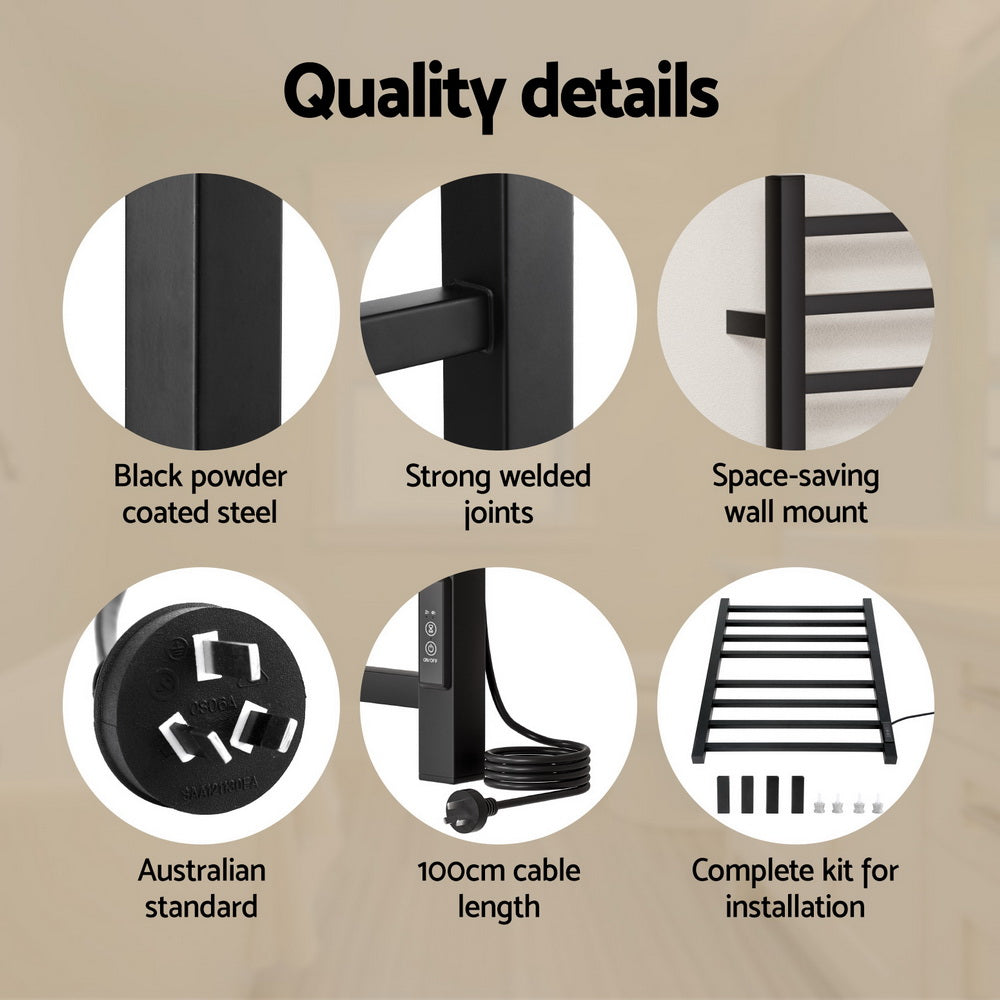 Devanti Heated Towel Rail 8 Square Bars with Timer Electric Heater Warmer Rack-5