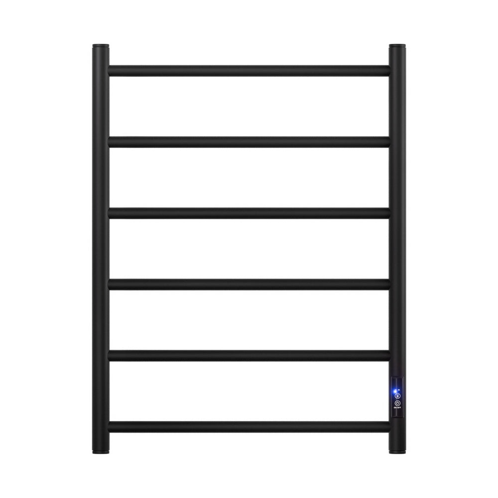 Devanti Heated Towel Rail 6 Round Bars  with Timer Electric Heater Warmer Rack-2