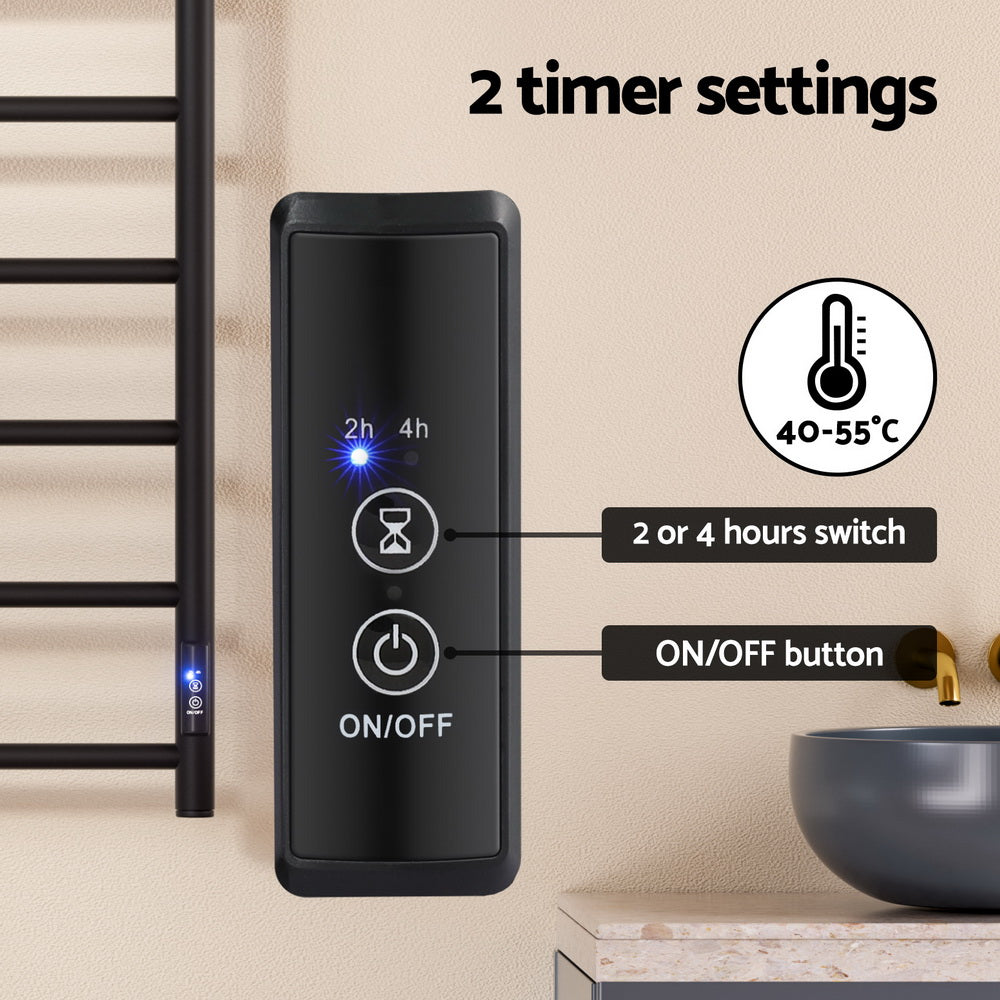 Devanti Heated Towel Rail 6 Round Bars  with Timer Electric Heater Warmer Rack-3