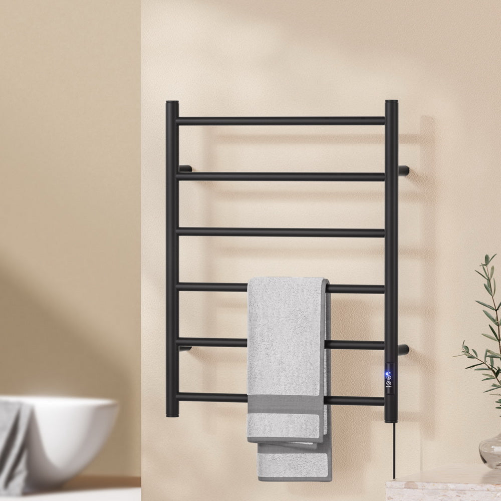 Devanti Heated Towel Rail 6 Round Bars  with Timer Electric Heater Warmer Rack-6