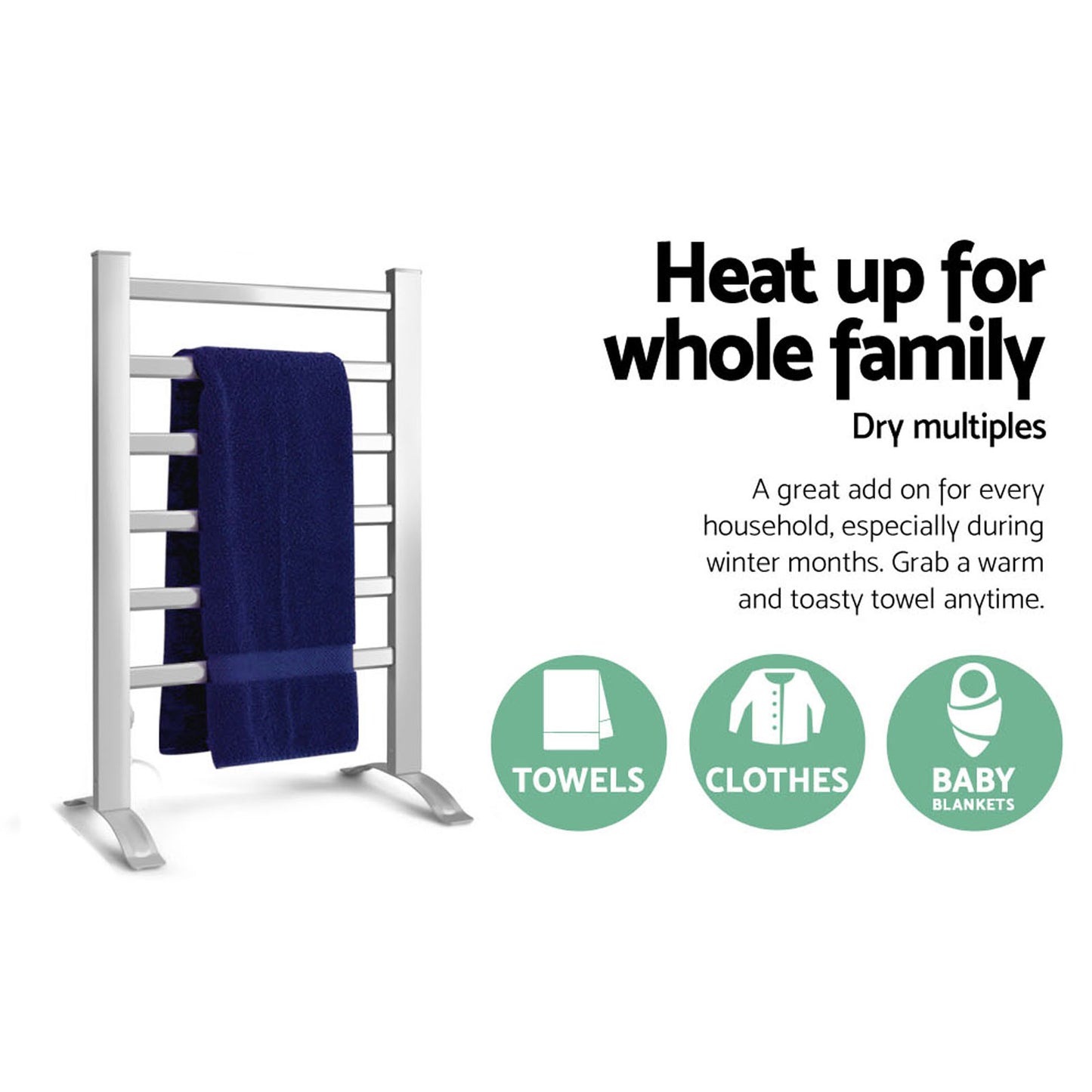 Devanti Electric Heated Towel Rail Rack 6 Bars Freestanding Clothes Dry Warmer-4