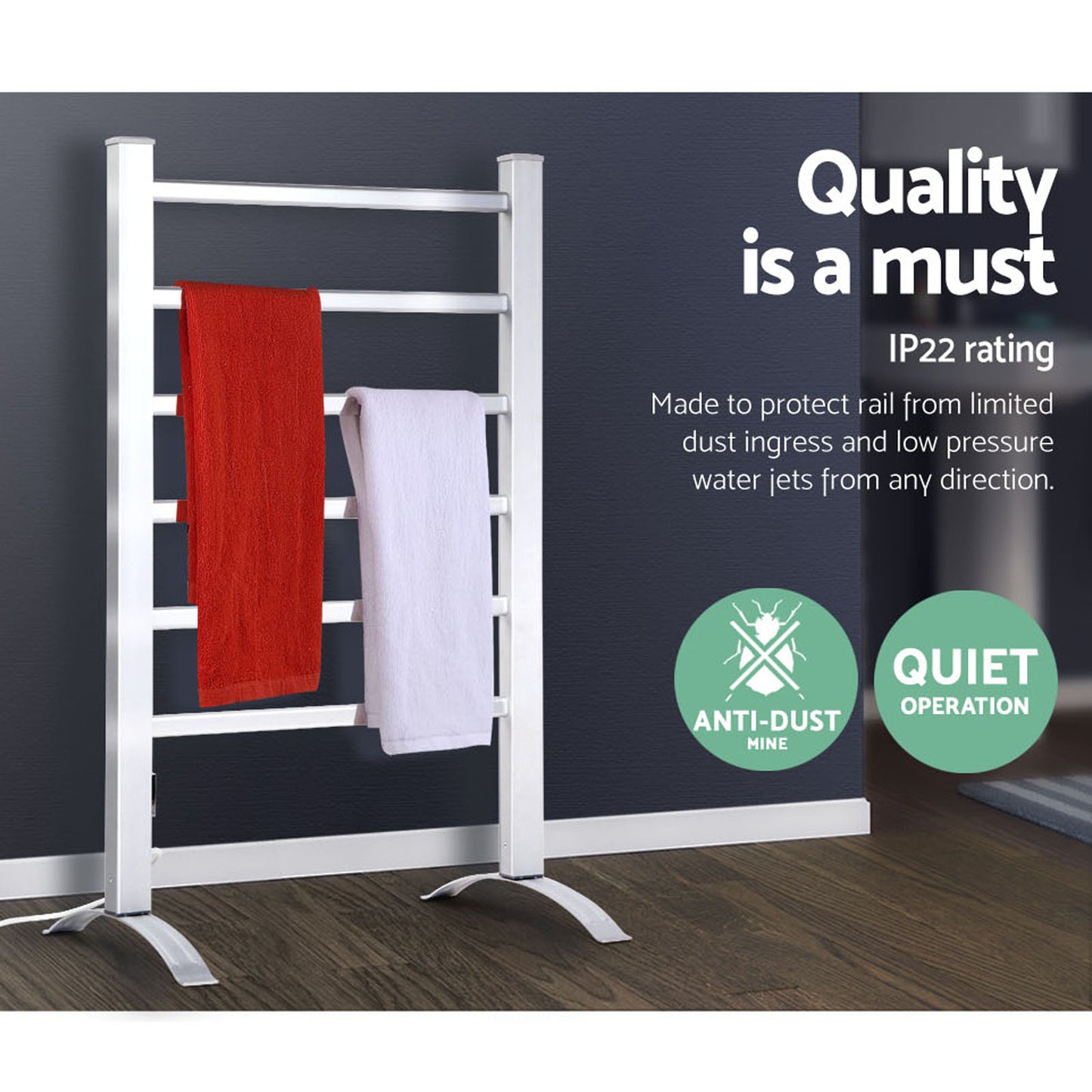 Devanti Electric Heated Towel Rail Rack 6 Bars with Timer Clothes Dry Warmer-3