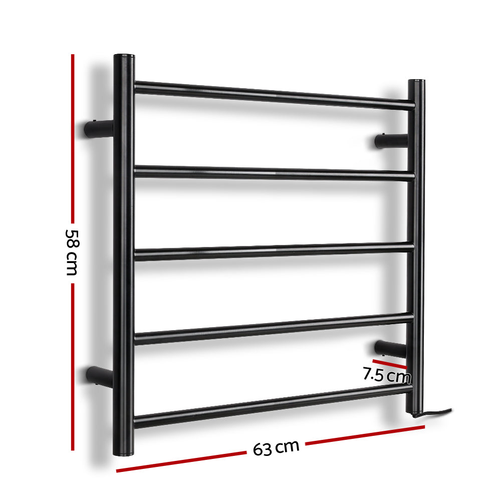 Devanti Electric Heated Towel Rail Rack 5 Bars Wall Mounted Clothes Dry Warmer-1