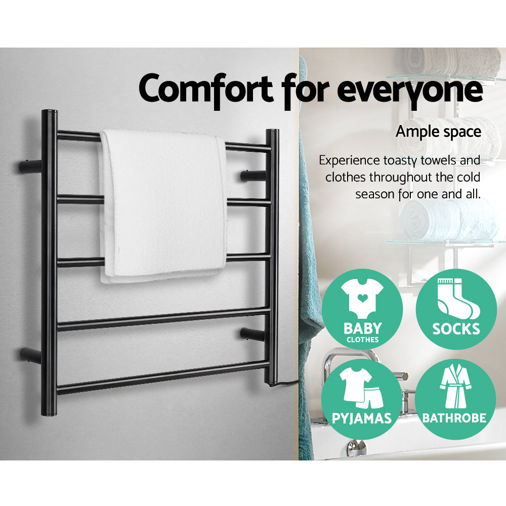 Devanti Electric Heated Towel Rail Rack 5 Bars Wall Mounted Clothes Dry Warmer-3