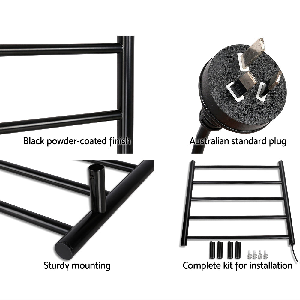 Devanti Electric Heated Towel Rail Rack 5 Bars Wall Mounted Clothes Dry Warmer-4