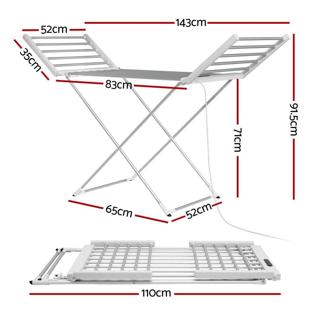 Devanti Foldable Electric Heated Towel Rail Rack with 24H Timer-1