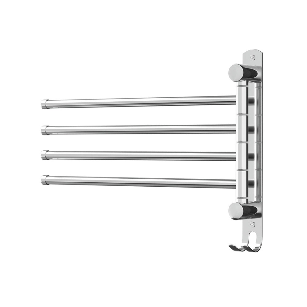 Towel Rail Rack Holder 4 Bars Wall Mounted Stainless Steel Swivel Hanging Hook-0