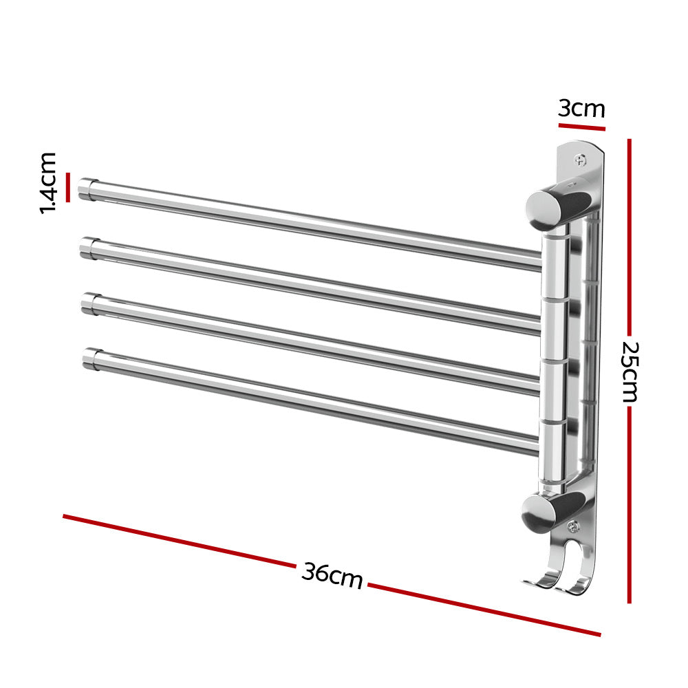 Towel Rail Rack Holder 4 Bars Wall Mounted Stainless Steel Swivel Hanging Hook-1