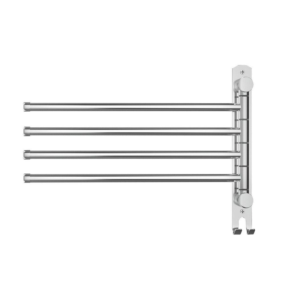 Towel Rail Rack Holder 4 Bars Wall Mounted Stainless Steel Swivel Hanging Hook-2