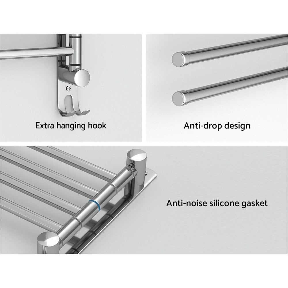 Towel Rail Rack Holder 4 Bars Wall Mounted Stainless Steel Swivel Hanging Hook-5