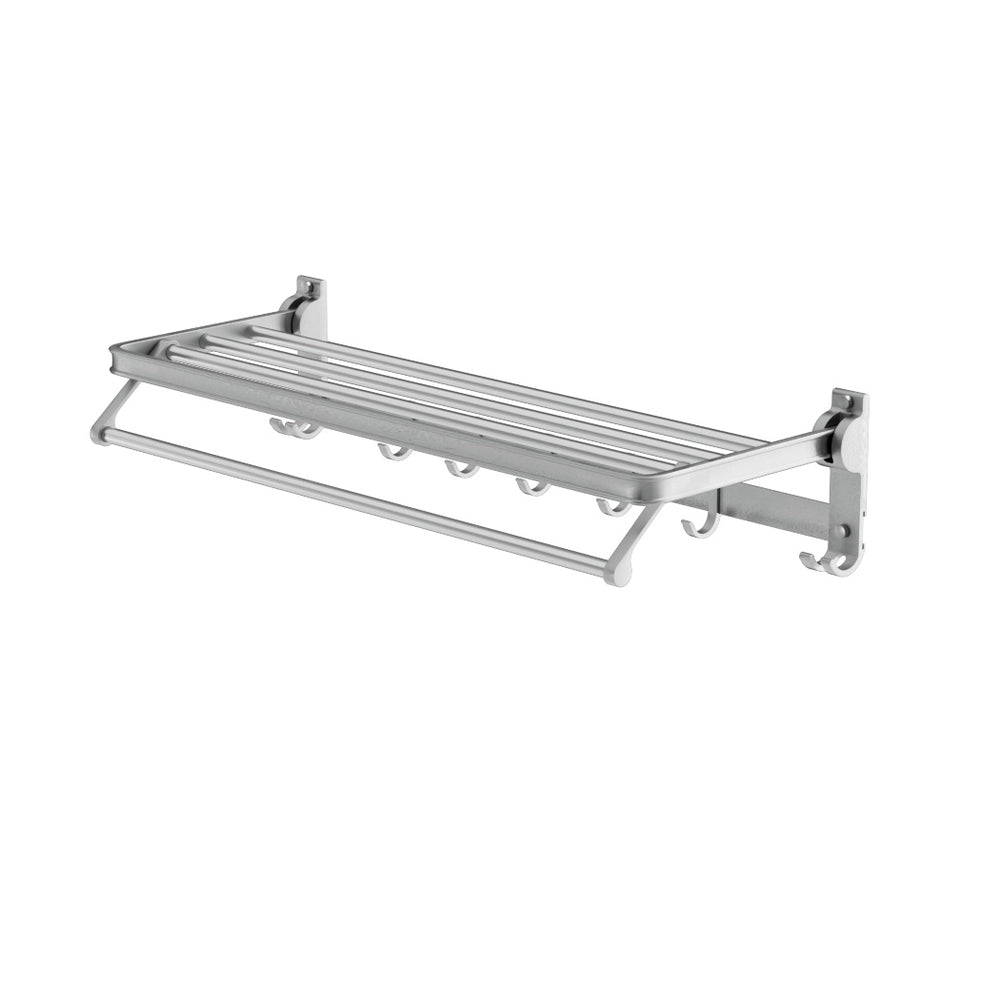 Towel Rail Rack Holder 4 Bars Wall Mounted Aluminium Foldable Hanging Hook-0