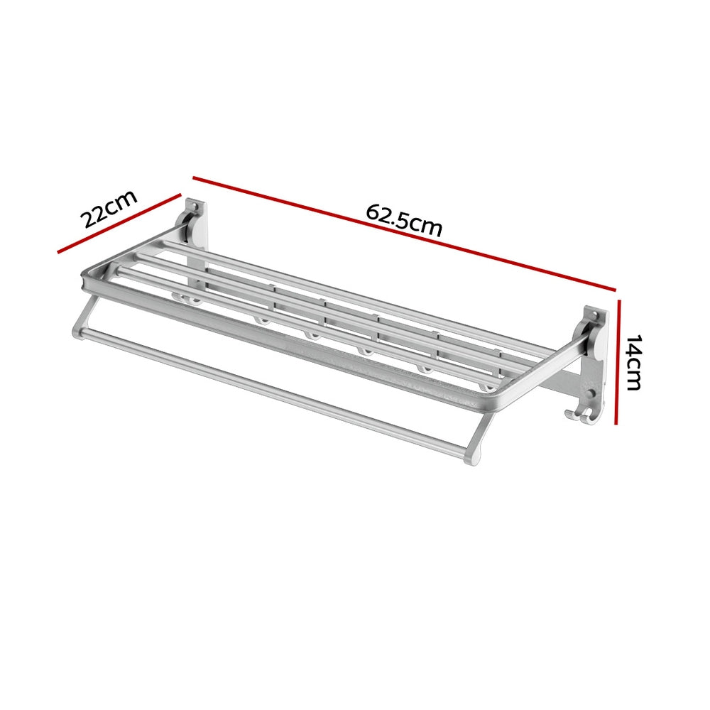 Towel Rail Rack Holder 4 Bars Wall Mounted Aluminium Foldable Hanging Hook-1