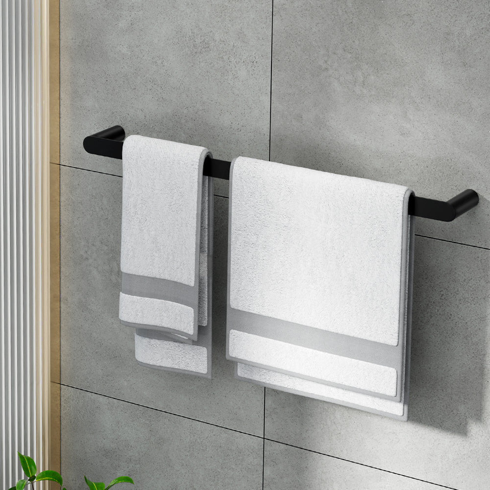Towel Rail Rack Holder Single 600mm Wall Mounted Stainless Steel Black-3