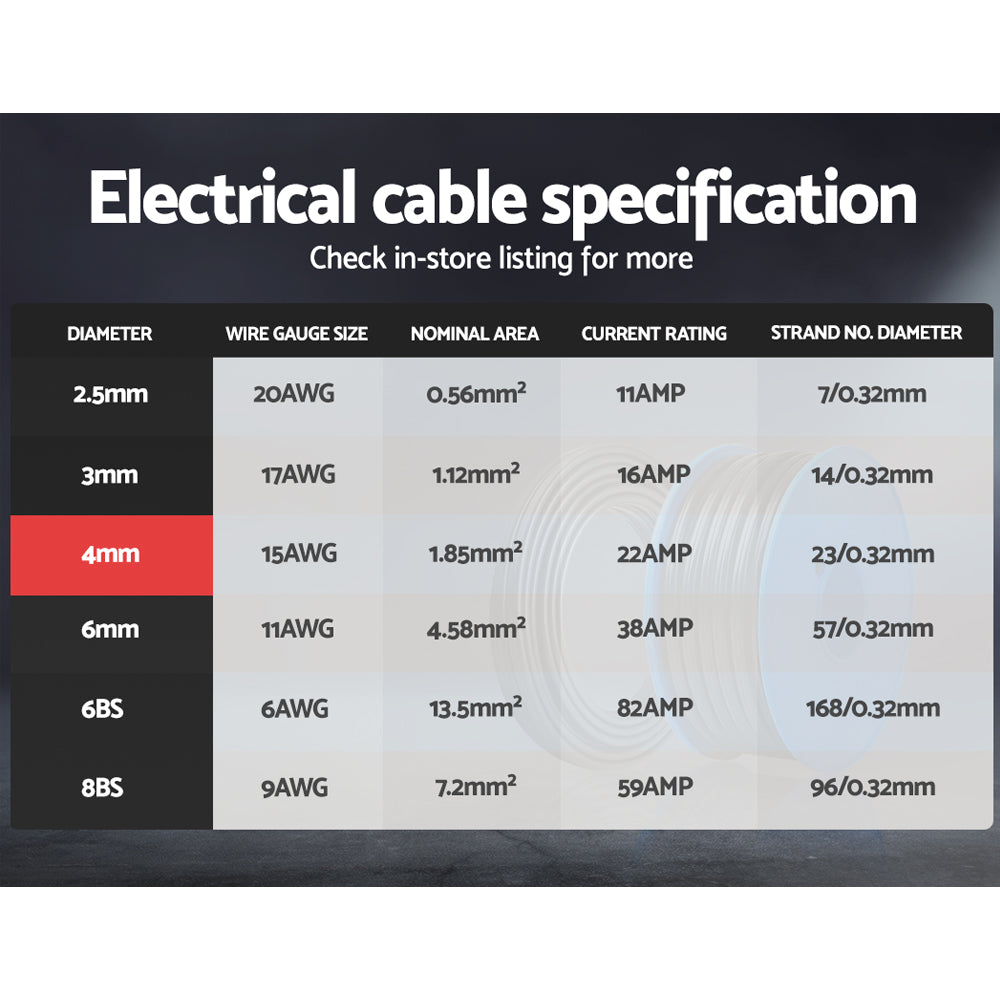 Giantz 4MM 100M Twin Core Wire Electrical Cable Extension Car 450V 2 Sheath-3