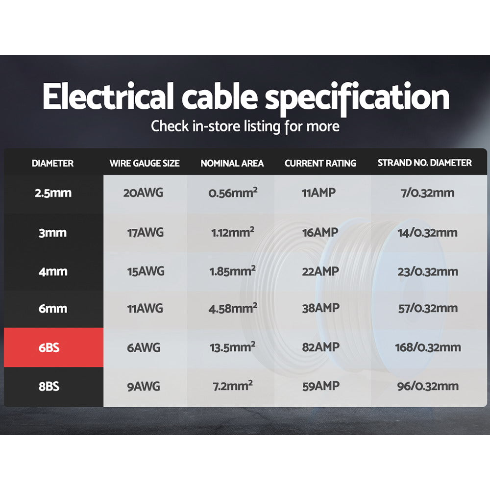 Giantz 6B&S 10M Twin Core Wire Electrical Cable Extension Car 450V 2 Sheath-2