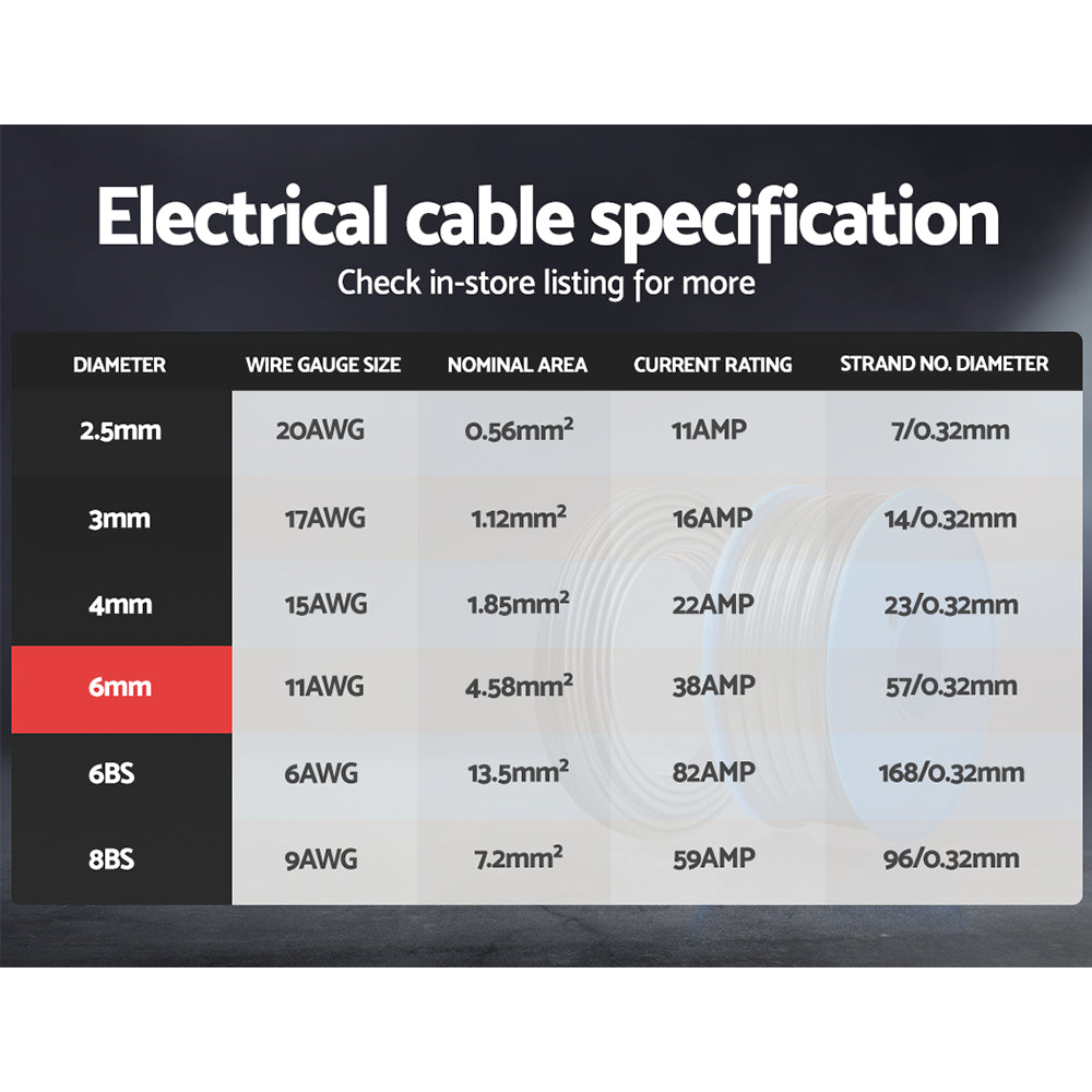 Giantz 6MM 10M Twin Core Wire Electrical Cable Extension Car 450V 2 Sheath-3